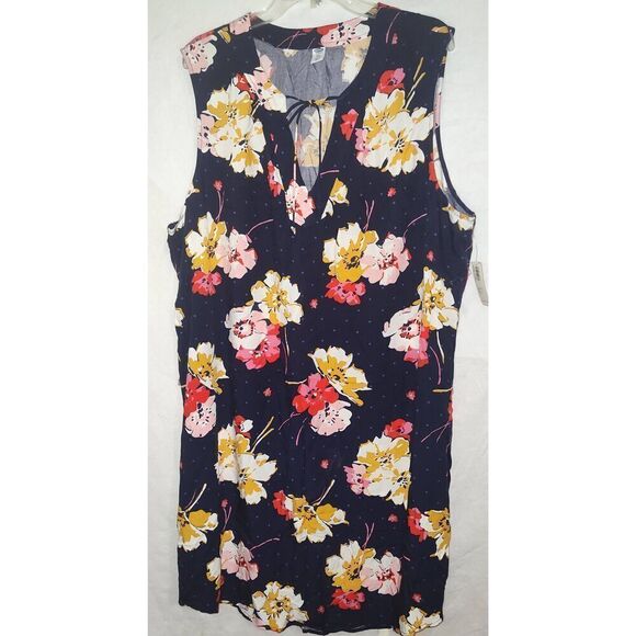 Old Navy Sleeveless Shirt dress XXL TALL Blue w bright floral design NWT - Picture 1 of 10